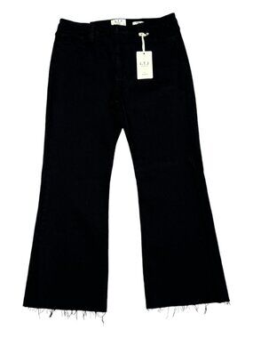LTJ DENIM Sicily Los Angeles Wide Leg Flare Raw Hem Capri Denim Black Jean 31x25